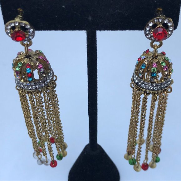 Jewelry - Women Earrings Gold Tone Multi Color Crystal Accen